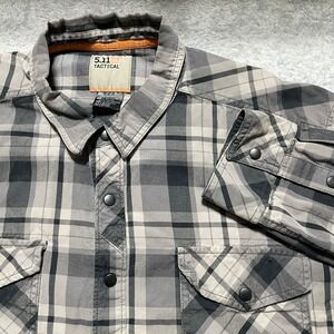 5.11 Tactical Mens 2XL Plaid Long Sleeve Snap Button Down Shirt Grey Black